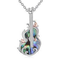 wholesale 925 Sterling Silver Abalone Shell Guitar Shaped Pendant Necklace with Rose Gold Accents and Chain for Women Girls Music Lover Gift Jewelry 48cm Length-Guitar