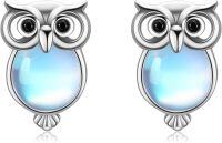 wholesale 925 Sterling Silver Moonstone Owl Stud Earrings - Cute Animal Jewelry for Women-04-Moonstone Owl