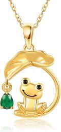 wholesale 14K Gold Frog Pendant Necklace with Green Crystal Charm - Summer for Her-0-0