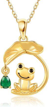 wholesale 14K Gold Frog Pendant Necklace with Green Crystal Charm - Summer for Her-Frog Necklace-Frog Necklace