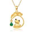 wholesale 14k Gold Cute Frog Lotus Leaf Pendant Necklace With Green Zircon Drop-0-0
