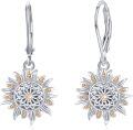 wholesale 925 Sterling Silver Sunflower Leverback Earrings - You Are My Sunshine Dangle Earring Jewelry for Women-0-0