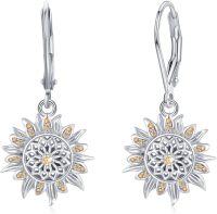 wholesale 925 Sterling Silver Sunflower Leverback Earrings - You Are My Sunshine Dangle Earring Jewelry for Women-Silver Sunflower