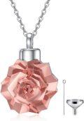 wholesale 925 Sterling Silver Pink Crystal Origami Rose Cremation Pendant with Funnel and Fill Tool - Memorial Keepsake Jewelry for Ashes-0-0