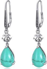 wholesale Sterling Silver Vintage Filigree Cubic Zirconia Teardrop Dangle Earrings-Turquoise