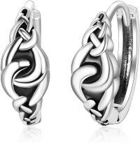 wholesale 925 Sterling Silver Celtic Knot Huggie Hoop Earrings for Women - Black and White Tone Hypoallergenic s-2-Silver