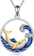 wholesale 925 Sterling Silver Blue Enamel Wave Dolphin Pendant Necklace for Women Gifts-0-0