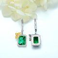 wholesale 925 Sterling Silver Emerald Green Square Stone Butterfly Drop Earrings for Women Mothers Day Gift-0-5