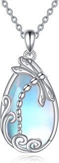 wholesale 925 Sterling Silver Blue Moonstone Dragonfly Pendant Necklace with Chain-0-0