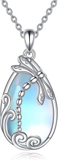 wholesale 925 Sterling Silver Blue Moonstone Dragonfly Pendant Necklace with Chain-Dragonfly Necklace
