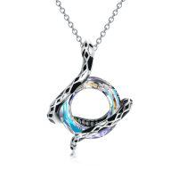 wholesale 925 Sterling Silver Engraved Snake Pendant Necklace-AB White