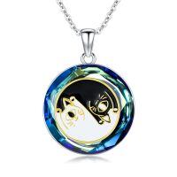 TOUPOP Sterling Silver Blur Crystal Two Cat Pendant Necklace-undefined