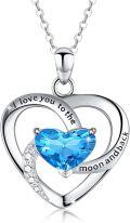 wholesale 925 Sterling Silver Heart Necklace with Blue Birthstone Infinity Love Pendant I Love You to the Moon and Back 925 Sterling Silver Jewelry for Women-0-0