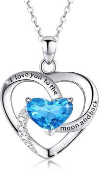 wholesale 925 Sterling Silver Heart Necklace with Blue Birthstone Infinity Love Pendant I Love You to the Moon and Back 925 Sterling Silver Jewelry for Women-1469B-Y