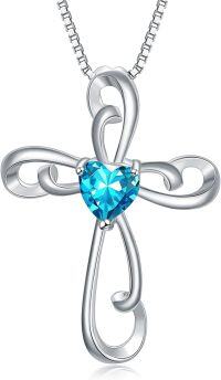wholesale Sterling Silver Zirconia Women s Cross Necklace 18 20 -12-December-Swiss Blue Topaz