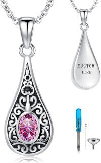 wholesale Sterling Silver Teardrop Urn Necklace for Ashes Men Women-04-10-Teardrop-October-04-10-Teardrop-October-04-10-Teardrop-October+Text-04-10-Teardrop-October+Text
