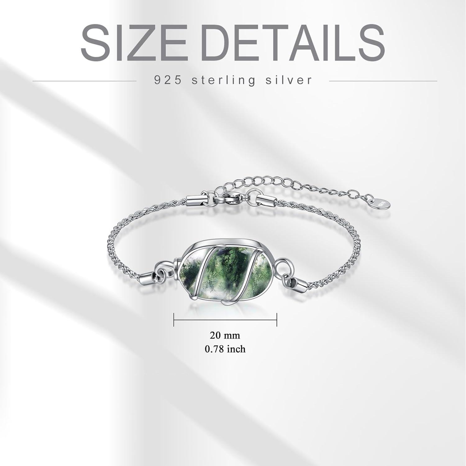925 Sterling Silver Green Moss Agate Cremation Urn Bracelet for Ashes Memory s for Women-0-5