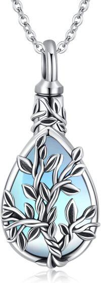 wholesale 925 Sterling Silver Blue Moonstone Tree of Life Tear Drop Keepsake Urn Necklace for Ashes - Memorial s-Tree