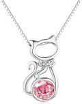 wholesale Sterling Silver Birthstone Cat Pendant Necklace for Women-0-14