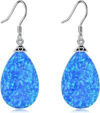 wholesale 925 Sterling Silver Opal Dangle Earrings October Birthstone Gifts for Mom-B-Blue Opal