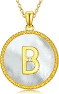 wholesale Gold 925 Sterling Silver Mother of Pearl Initial B Pendant Necklace for Women-0-0