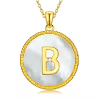 wholesale Gold 925 Sterling Silver Mother of Pearl Initial B Pendant Necklace Wholesale for Women-Letter B