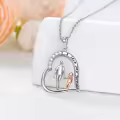 TOUPOP 925 Sterling Silver Crystal Father Daughter Necklace Gift-0-2