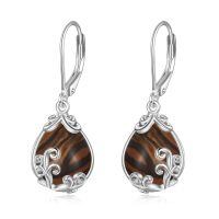 wholesale 925 Sterling Silver Teardrop Earrings Wholesale With Blue Gemstone And Scroll Design-Tiger Eye