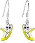 wholesale 925 Sterling Silver Cool Banana Drop Earrings with Yellow Enamel and Sunglasses Charm-0-0