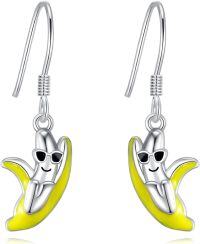 wholesale 925 Sterling Silver Cool Banana Drop Earrings with Yellow Enamel and Sunglasses Charm-Banana