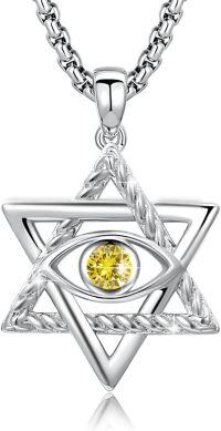 wholesale 925 Sterling Silver Star of David Evil Eye Pendant with Birthstone-A11-November