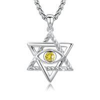 wholesale 925 Sterling Silver Star Of David Pendant With Green Eye Design-A11-November