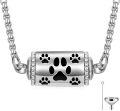 wholesale 925 Sterling Silver Paw Print Cylinder Pet Urn Keepsake Jewelry for Ashes Cremation Memorial Pendant Necklace  w/Funnel and Fill Tool-0-0