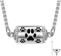 wholesale 925 Sterling Silver Paw Print Cylinder Pet Urn Keepsake Jewelry for Ashes Cremation Memorial Pendant Necklace  w/Funnel and Fill Tool-Paw Print Urn Necklace