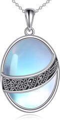 wholesale 925 Sterling Silver Blue Moonstone Vintage Filigree Oval Pendant Necklace -0-0