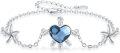 wholesale 925 Sterling Silver Blue Heart-Shaped Crystal Starfish & Turtle Charm Bracelet for Women - Adjustable Ocean -0-0