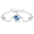 wholesale 925 Sterling Silver Blue Heart-Shaped Crystal Starfish & Turtle Charm Bracelet for Women - Adjustable Ocean -0-0