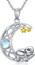 wholesale 925 Sterling Silver Moon Sloth Pendant Necklace with Stars and Celestial Elements-0-0