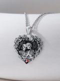 wholesale 925 Sterling Silver Gothic Skulls in Heart with Red Stone and Black Cat Charm Pendant & Chain for Women Men -0-2
