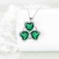 wholesale 925 Sterling Silver Shamrock Clover Pendant Necklace Green Heart Crystal For Women-0-3