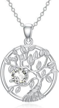 wholesale  Sterling Silver Tree of Life Birthstone Necklace for Women Gift -04-April