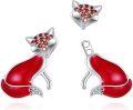 wholesale 925 Sterling Silver Red Fox Stud Earrings with Crystal Accents for Women Gifts-0-1