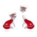 wholesale 925 Sterling Silver Fox Stud Earrings Red Enamel Cubic Zirconia Animal Jewelry-0-1