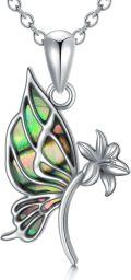 wholesale 925 Sterling Silver Abalone Shell Butterfly Flower Pendant Necklace for Women-0-0