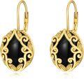 wholesale 925 Sterling Silver Black Onyx Oval Leverback Filigree Boho Dangle Earrings-0-0