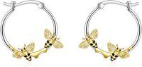 wholesale 925 Sterling Silver Honeybee Hoop Earrings for Women Girls Minimalist  3D Gold Plated Bees Lightweight Hypoallergenic Cartilage Ear Cuff Small Medium Large Size-Bee