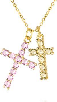 wholesale 14K Gold Sterling Silver Birthstone Double Cross Necklace for Women-10-11-Oct-Nov