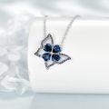wholesale 925 Sterling Silver Blue Crystal Flower Pendant Necklace for Women Girls Gifts-0-2
