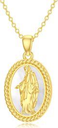 wholesale Gold 925 Sterling Silver Virgin Mary Pendant Necklace with Mother of Pearl and Rope Border Religious Jewelry for Women & Men-0-0