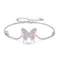 wholesale 925 Sterling Silver Pink Opal Inlay Butterfly Charm Chain Bracelet for Women-0-0